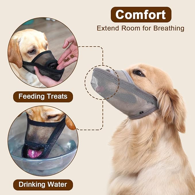 Crazy Felix Nylon Dog Muzzle for Small Medium Large Dogs Dachshund Beagle Poodle Labrador, Air Mesh Breathable and Drinkable Pet Mouth Guard for Anti-Biting Chewing Scavenging(XXXS, Grey)