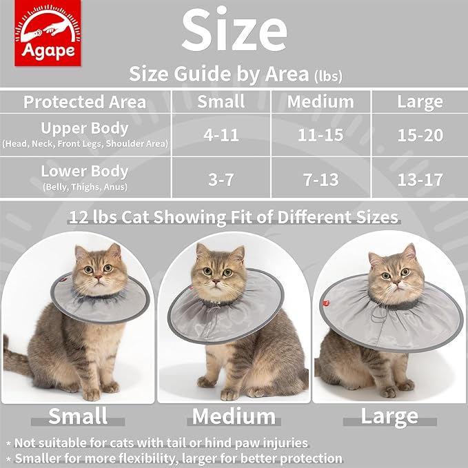 Agape Soft Cat Cone, Comfy Collar to Stop Licking & Scratching, Lightweight Recovery Collar for Cats After Surgery, Adjustable Elizabethan Collar for Neuter Recovery, Waterproof Neck Cones for Cats