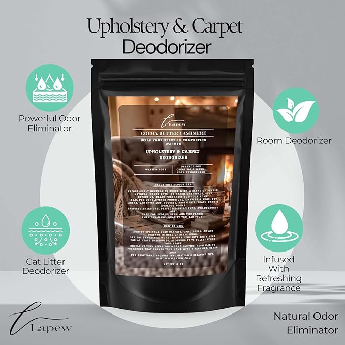 Cocoa Butter Cashmere Carpet Freshener Powder: Powerful Odor Eliminator for Home, Upholstery Deodorizer, Carpet Deodorizer, Pet Urine, Cat Litter Box - Cocoa Butter Cashmere Fragrance.