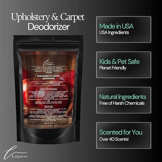 Cozy Cinnamon & Apple Carpet Freshener Powder: Powerful Odor Eliminator for Home, Upholstery Deodorizer, Carpet Deodorizer, Pet Urine, Cat Litter Box - Cozy Cinnamon & Apple Fragrance.