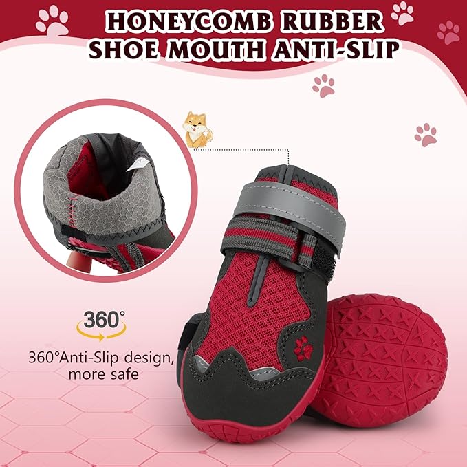 Dog Shoes for Large Medium Small Dog, Mesh Breathable Dog Shoes for Hot Pavement, Anti-Slip Dogs Boots Paw Protectors with Reflective for Outdoor Walking Indoor Hardfloors (Size 3)