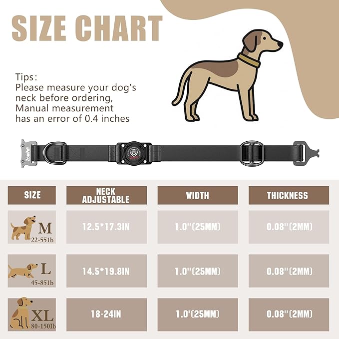 AirTag Dog Collar - Leather Dog Collar with Airtag Holder | IP68 Waterproof AirTag Holder with Metal Buckle, Comfortable GPS Dog Collars Tracker for Medium Large Dogs (Black, L)