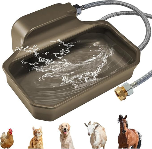 Automatic Dog Water Bowl Dispenser 1 Gallon - Outdoor Pet Water Bowl Feeder for Dogs, Livestock, Chicken - Auto Fill - Food Grade Material - Easy to Install - Brown