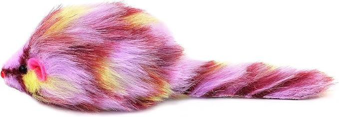 CHIWAVA 6PCS 3.1" Long Haired Furry Mice with Rattle Gradient Color Small Cat Toy Mouse Kitten Interactive Toy