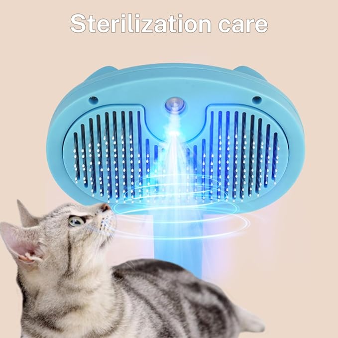5-in-1 Pet Steam Brush for Cats & Dogs – Grooming, Shedding, Massage & One-Touch Clean for Short & Long Hair Pets – Electric Cat Brush with Comb & Steam (Blue)
