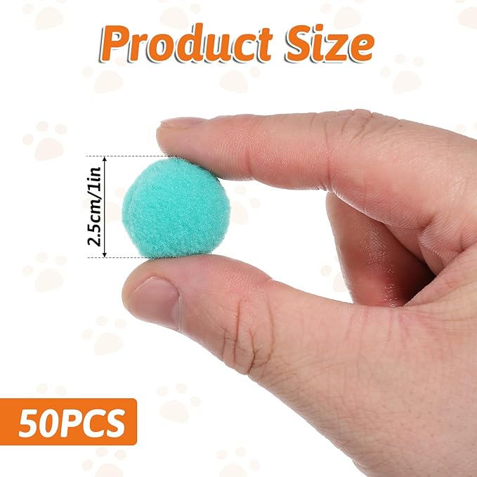 50 Picecs 1 Inch Cat Toys Balls Kitten Cat Pom Pom Balls Soft Cats Puff Ball Toys Rolling Interactive Fuzzy Cats Toy Ball Play Toy for Exercise, Creative Crafts Decorations Assorted Color