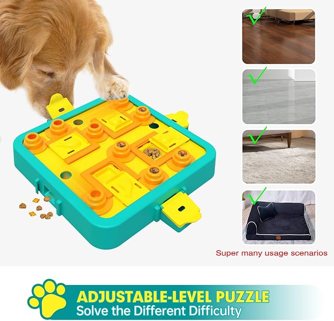 Dog Puzzle Toy Mental Stimulation - Level 3 in 1 Dogs Food Feeder Puzzle, Dog Treat Puzzle Feeder (Advanced-Blue Board)