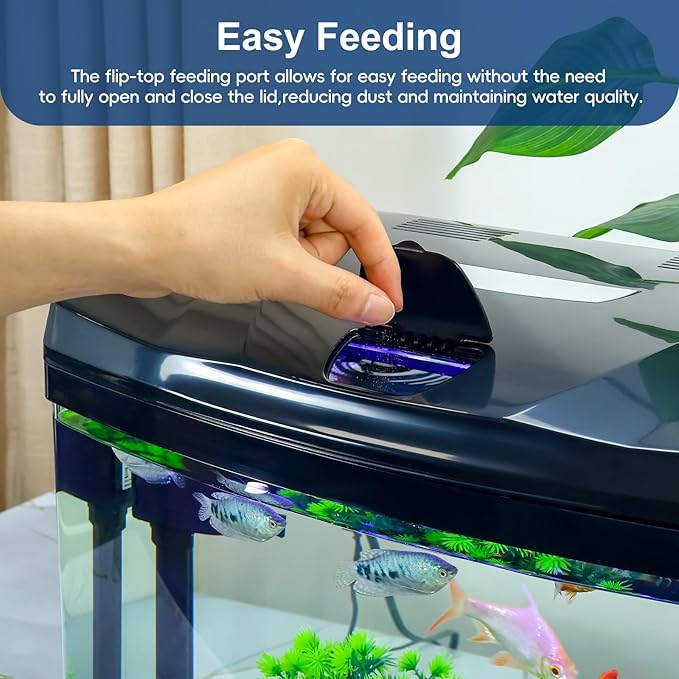 7 Gallon Glass Aquarium Starter Kit with Flip-Top Feeding Port for Betta Fish: Crystal Clear Viewing, Eco-Cycle Filtration, Air Pump, and LED Lighting