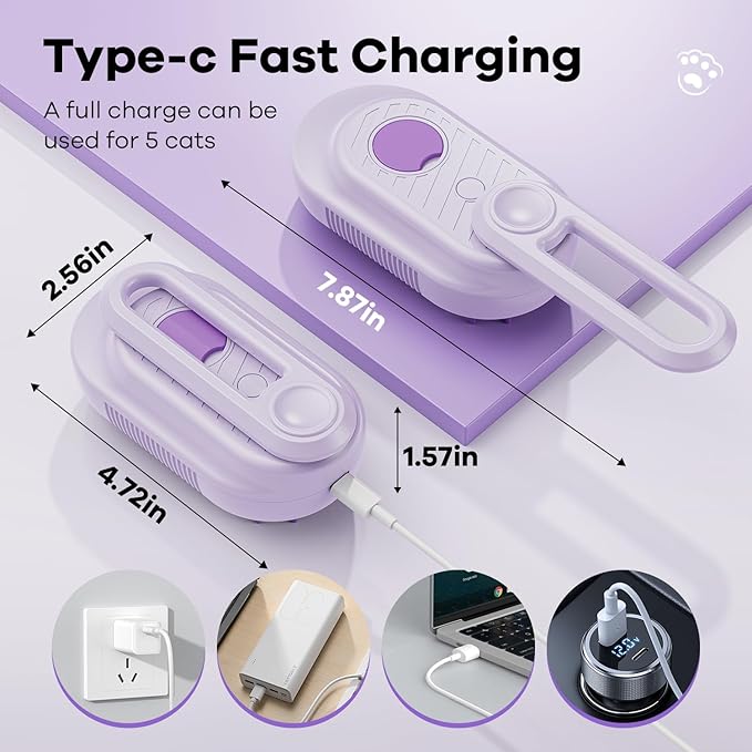 Cat Steam Brush for Shedding, 4 in 1 Rechargeable Steam Brush for Cats and Dogs, Anti-Static, Massage, Cleaning, Shedding & Combing All In One! (purple)