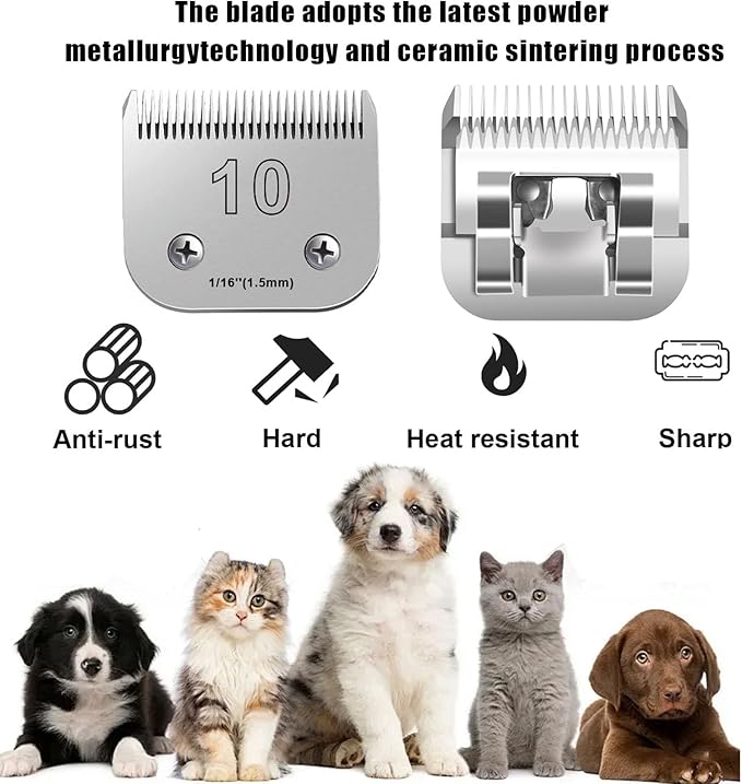 2PCS 10 Blades Dog Grooming Blades Compatible with Andis,Oster A5,Wahl km10 Dog Clippers,Size-#10, 1/16-Inch Cut Length (2pcs #10 (1.5mm))