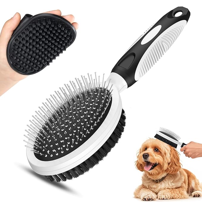 2PCS Pet Grooming Tools - Double-Sided Brush for Shedding and Bathing, Suitable for Short/Long Haired Dogs Cats and Horses, Deshedding Dog Brush, Mane & Tail Combs for Horses - Pet Supplies (White)