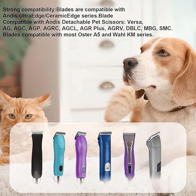 4pcs Dog Grooming Blades Compatible with Andis Dog Clippers,Detachable Ceramic Blade & Stainless Steel Blade (3FC+4FC+5FC+7FC)