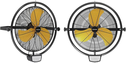 2PCS 20 Inch Wall Metal Fan Pro Remote Control, High Velocity Wall Mount Fans for Commercial, Residential, Warehouse, Covered Patio, Shop, Garage, Barn 3 Speed 5200 CFM UL Safety Listed