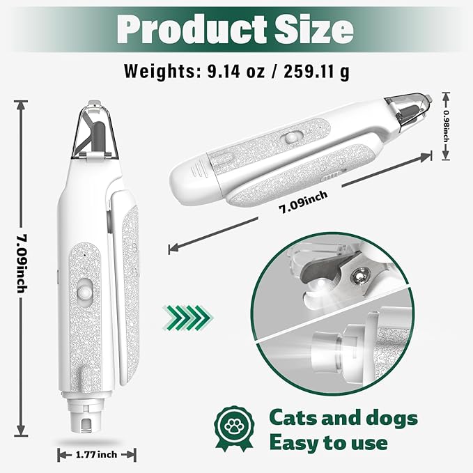 2-in-1 Cat Nail Clippers & Dog Nail Clippers Trimmers for Large Medium Small Dogs Cats Claw Trimmer Quick Sensor and Safety Guard USB Rechargeable with 2 LED Lights Dogs Nail Trimmer