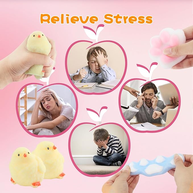 6 Pcs Taba Squishy , Kit Squeeze Toy ,Include Squishies( 2 Cat Paws & 2 Chick,2 Hamster), Soft Stress Relief Squeeze Toy,tress Relief Sensory Toy