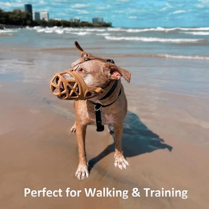 BARKLESS Dog Muzzle, Basket Muzzle for Biting, Chewing and Scavenging, Humane Cage Mouth Cover, Perfect for Grooming and Training Small Aggressive Reactive Dogs (XS, Brown)