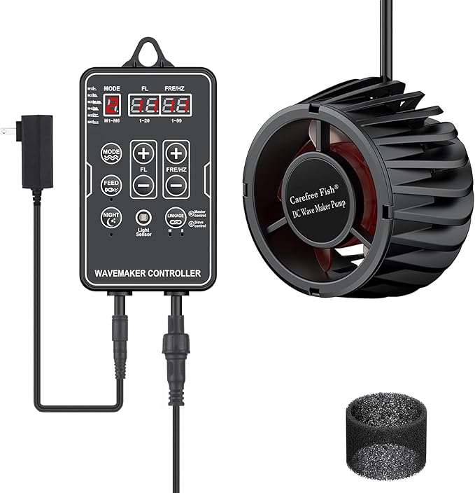 Carefree Fish Magnetic Aquarium Wave Maker Quiet and Powerful DC 24V Powerhead with Digital Led Display Controller Submersible Water Inverter Circulation Pump for Freshwater and Saltwater