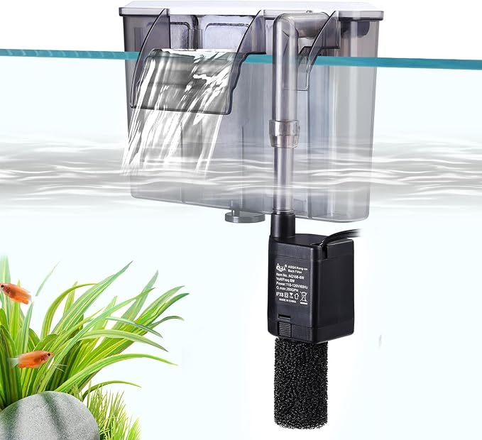 AQQA Quiet 20-30 Gallon Fish Tank Filters - Auto Start Hang on Back Aquarium Filter, 6W/ 8W Adjustable Flow, Deodorization Decontamination Filter System AQ168 (6W 158GPH)