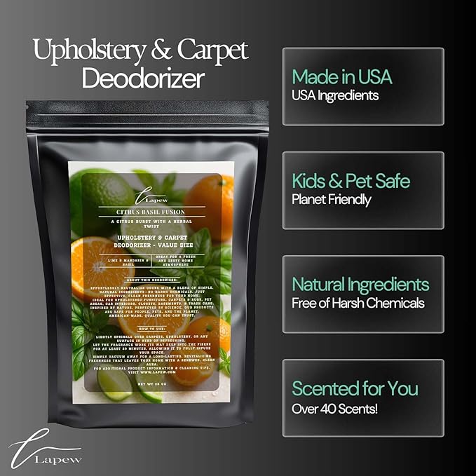 Citrus Basil Fusion Carpet Freshener Powder Refill 36 oz | Powerful Odor Eliminator for Home | Upholstery Deodorizer | Carpet Deodorizer | Pet Urine | Cat Litter Box | Lime Basil Mandarin Fragrance