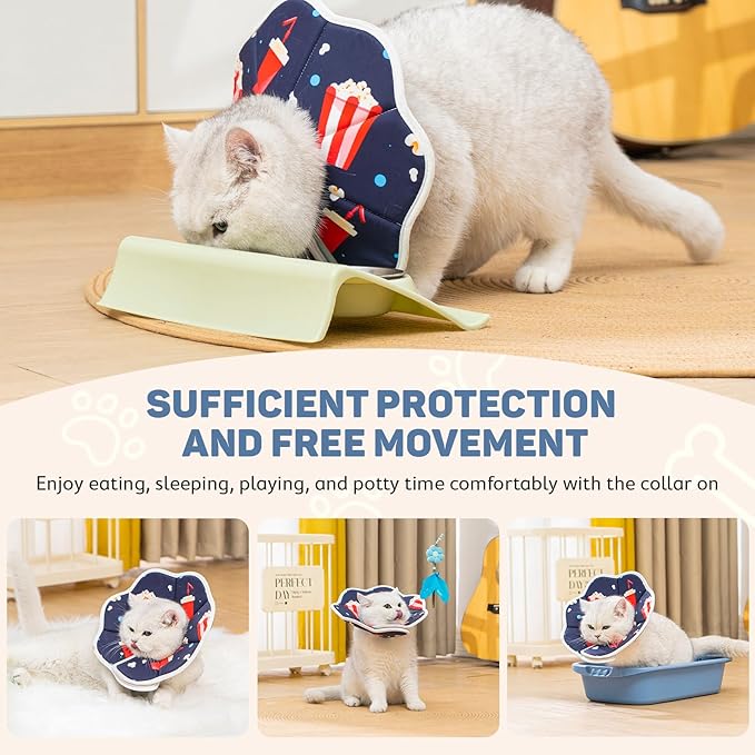 Avont Soft Cat Recovery Cone Collar, Adjustable Lightweight Kitten E-Collar for Small Dogs, Comfortable Neck Donut Stop Licking Scratching After Surgery -Popcorn(L)