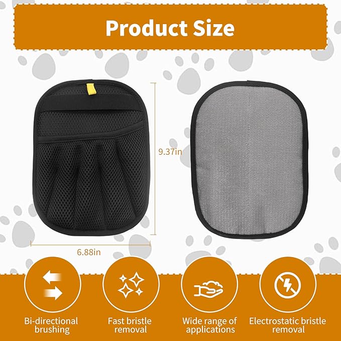 2PCS Electrostatic Pet Grooming Gloves, Reusable Hair Remover for Dog Cat Fur on Clothes Furniture Car Seat/Five Fingers/Black