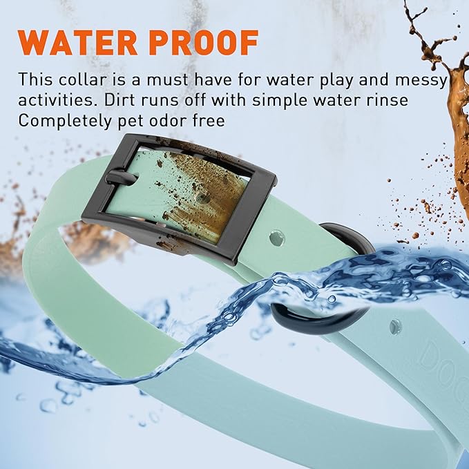 Dogline Biothane Waterproof Dog Collar Strong Coated Nylon Webbing with Black Hardware Odor- Proof for Easy Care Easy to Clean High Performance Fits Small Medium or Large Dogs, Sage Green