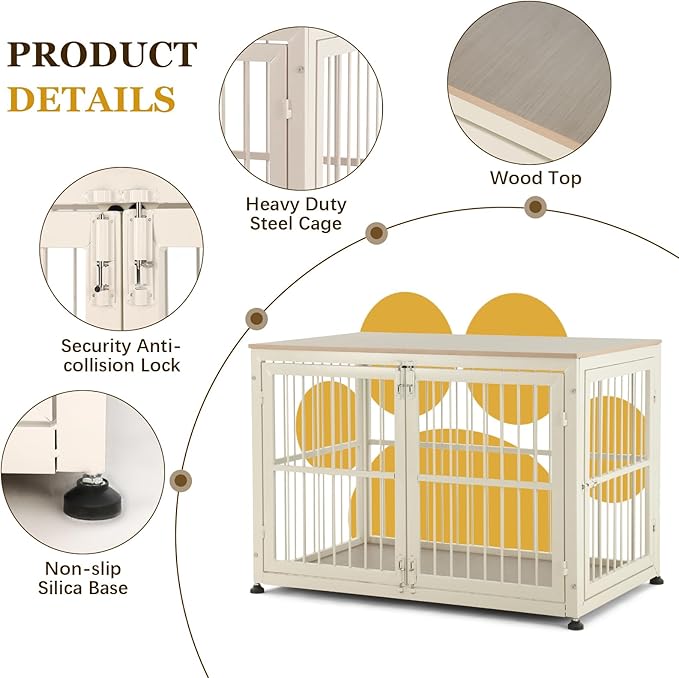 48" Rustic Heavy Duty Dog Crate Furniture for Extra Large Dogs, Decorative Pet House End Table, Wooden Cage Kennel Furniture Indoor, Double-Doors Sturdy Dog Cage