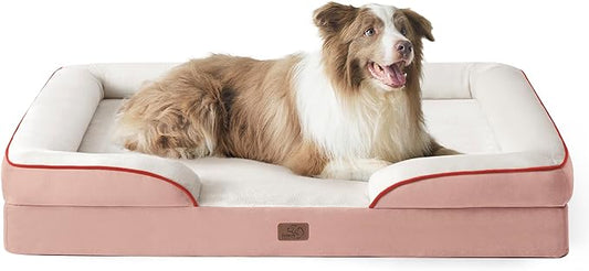 Bedsure L Plus Orthopedic Dog Bed for Large Dogs - Washable Dog Cat Bed Waterproof, L Plus Big Comfort Dogs Couch Sofa with Washable Removable Cover, Pet Bed with Nonskid Bottom, Pink, 38"