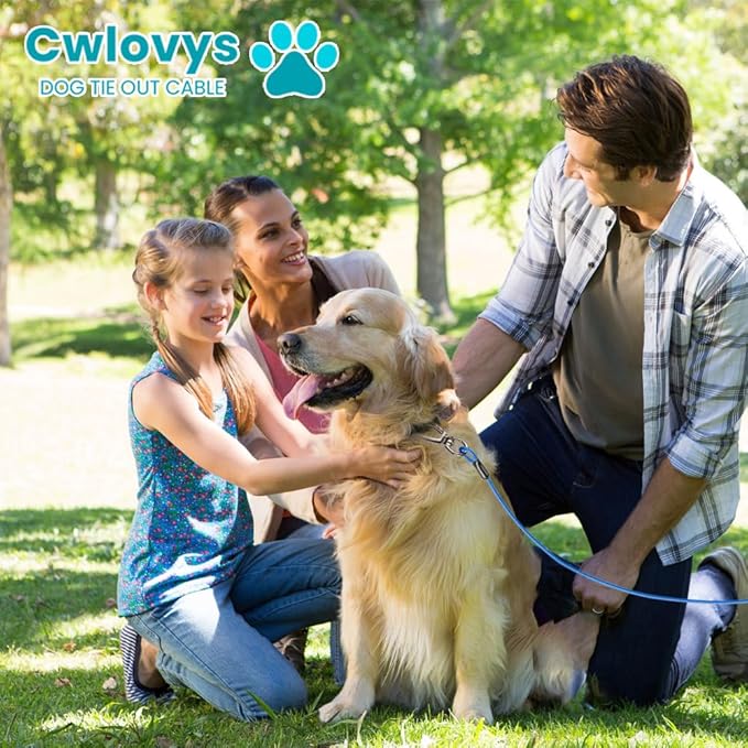 Dog tie Out Cable, 10/20/25/30/50/70/100 feet, Suitable for Dogs up to 350 pounds, Dog Cable with Swivel Buckle, Lightweight, Non-Winding, for Outdoor Camping, Yard Dog Cable (Blue, 20FT)