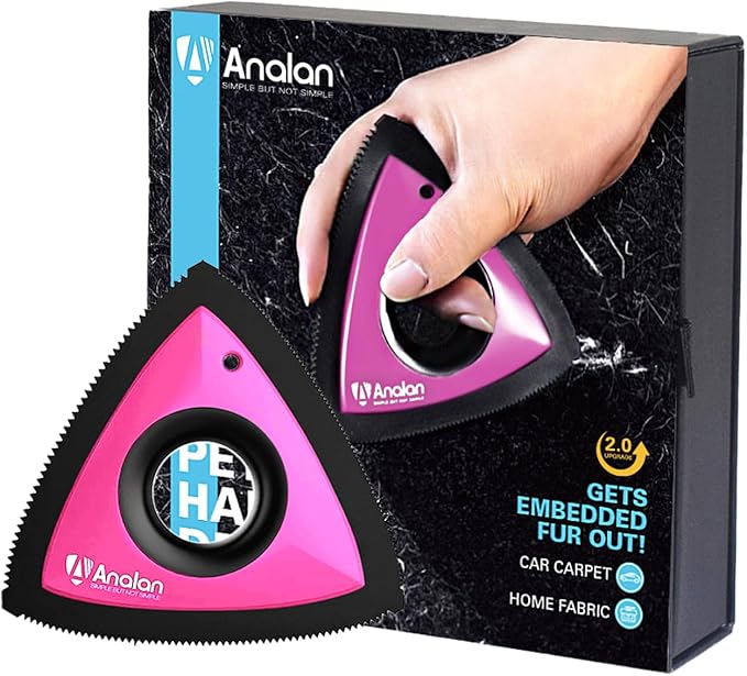 Analan Mini Pet Hair Remover for Car Detailing Supplies, Carpet Dog Hair Remover for Car Interior, Triangle Dog Hair Remover for Auto Detailing, Couch, Furniture, Lint, Carpet (Rose Pink)
