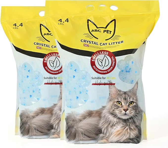 Cat Litter Crystals No Clumping Odor Control Kitty Litter Non-Clumping No scooping Low Dust, Low Tracking, Dehydrates Waste - 8.6 lbs (2 x 4.3 lb Packs)