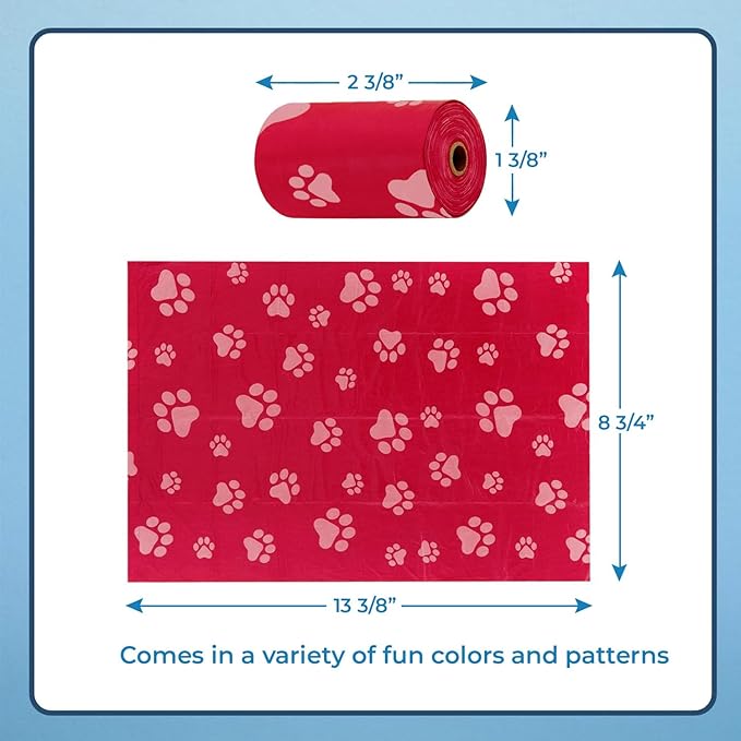 Best Pet Supplies Dog Poop Bags (240 Bags) for Waste Refuse Cleanup, Doggy Roll Replacements for Outdoor Puppy Walking and Travel, Leak Proof and Tear Resistant, Thick Plastic - Red