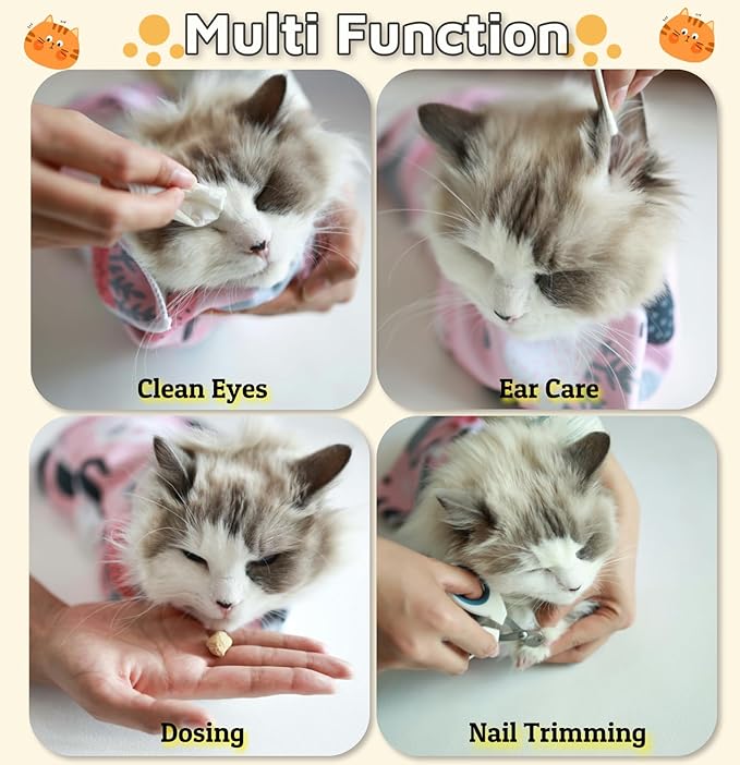 Cat Wrap for Grooming-Premium Cat Grooming Wrap Cat Restraint for Nail Clipping, Self-Adherent Soft Cat Blanket to Wrap Cat Anti-Scratch Anti-Escape Grooming Bag (Pink, XL(Within 17lbs))