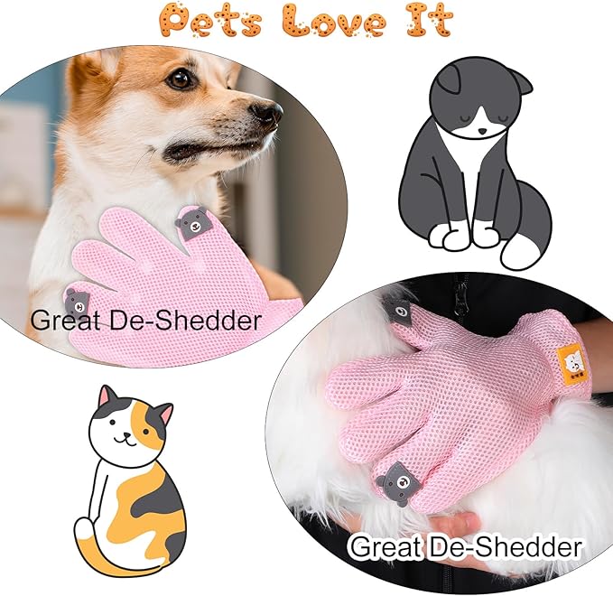 2 in 1 Pet Grooming Glove for Cats & Dogs, Efficient Deshedding Brush Pet Long Short Fur Removal Glove, Gentle Massaging Puppy Kitten Bathing Grooming Brush Tool, Easy Clean Floating Hair Mitt
