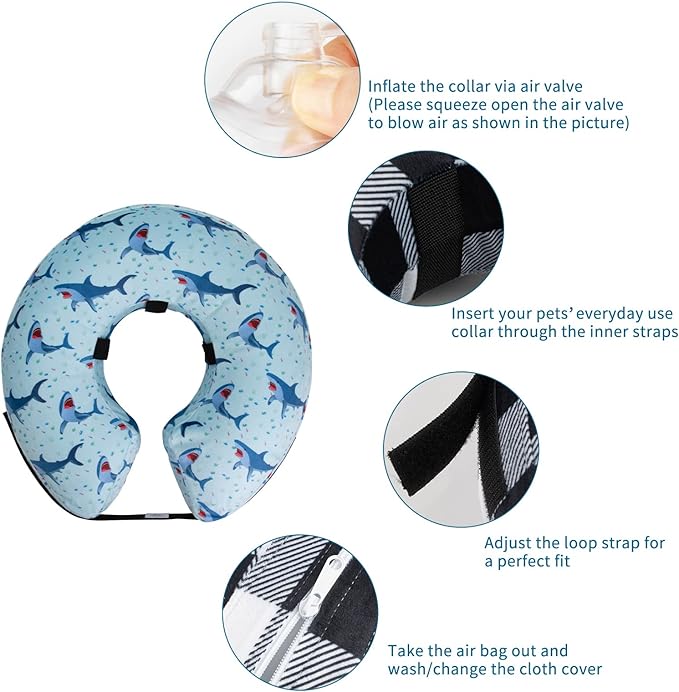 CuteBone Inflatable Dog Cone with Removable Soft Fleece Covers for Small/Medium/Large Dogs and Cats Neck Donut Collar After Surgery GWB05L