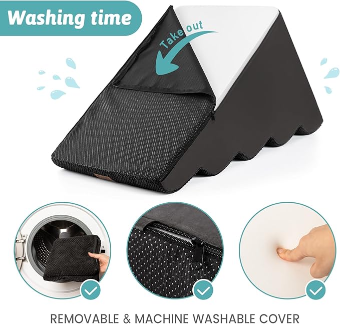 Dog Stairs for Small Dogs 15.7" H, Curved Dog Step for Puppy, Older Cat, Medium Pet Ramp for Sofa, Couch or Bed, Ladder with High Density Foam, 15.7x22.4x15.7 inch, 3 Step, Black