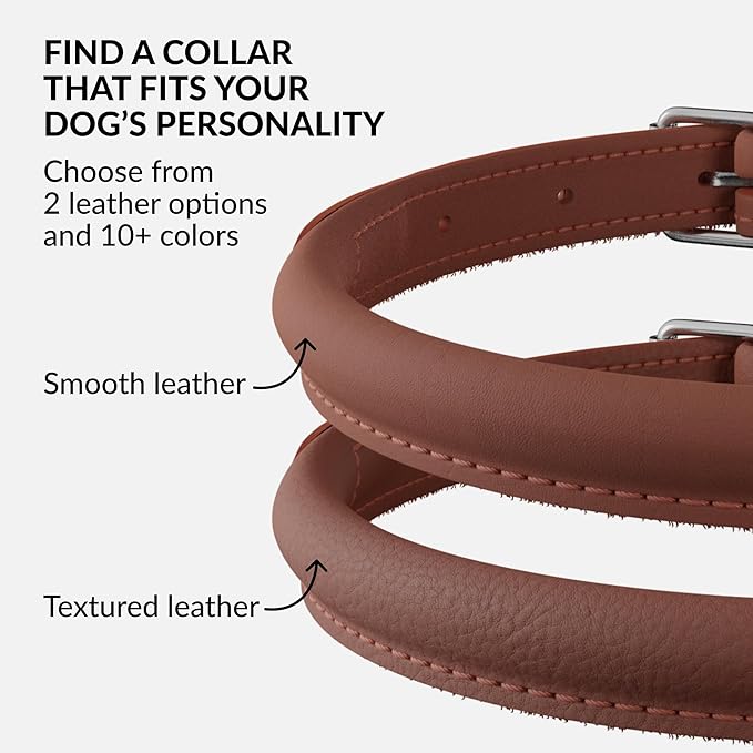 CollarDirect Rolled Leather Dog Collar, Soft Padded Round Puppy Collar, Handmade Genuine Leather Collar Dog Small Large Cat Collars 13 Colors (6 Inch, Cinnamon Smooth)