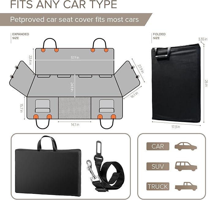 Back Seat Extender for Dogs, Heavy Duty Dog Car Seat Cover for Back Seat and Aggressive Chewer, Large Hard Bottom Car Seat Cover for Dogs, Dog Hammock for Car, Travel Pet Car Bed for Car, SUV, Truck