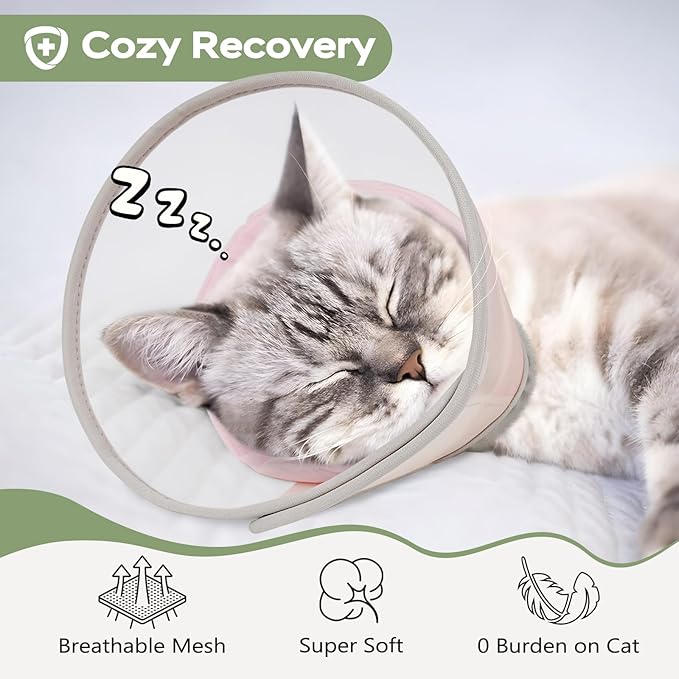 Cat Cone Collar Soft: Comfortable Waterproof Mesh Recovery Cone After Surgery to Stop Licking and Scratch, Alternative to Plastic Elizabeth Head/Neck Cone(Pink, M)