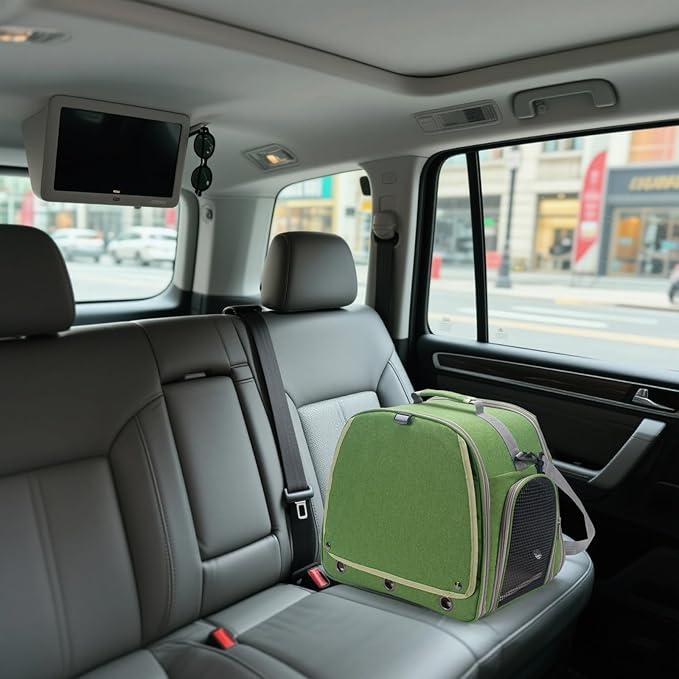 Bird Carrier Parrot Travel Cage with Perch, Food Bowl, Tray and Breathable Clear Window, Bird Travel Bag for African Gray Cockatiel Caique Conure Quaker, for Vetting Camping Hiking (Green)