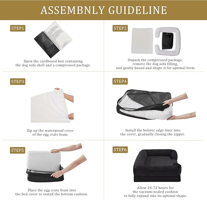 Bedfolks Orthopedic Dog Bed, Waterproof Dog Sofa Bed for Extra Large Dogs, Egg Foam Pet Couch Bed with Removable Washable Cover and Nonslip Bottom, Black