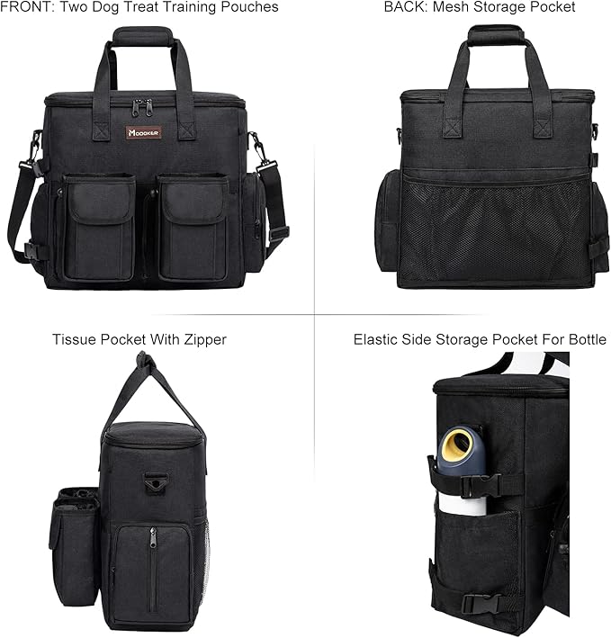 Dog Travel Bag, Airline Approved Pet Travel Bag with 2 Dog Treat Training Pouches for Weekend Pet Travel Supplies & Accessories, Black