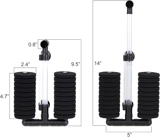 AQUANEAT 1 Pack Double Bio Sponge Filter, for Fry, Betta, Shrimp, Nano, Aquarium Fish Tank (Middle up to 55Gal)