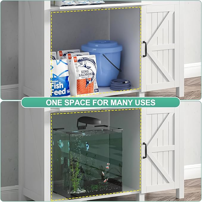 40 Gallon Aquarium Stand With Charging Station, Farmhouse Fish Tank Stand, Reptile Tank Stand Terrarium Stand with Drawer and Cabinet Storage, Sturdy Heavy Duty 41.9"×18.3" Tabletop - White