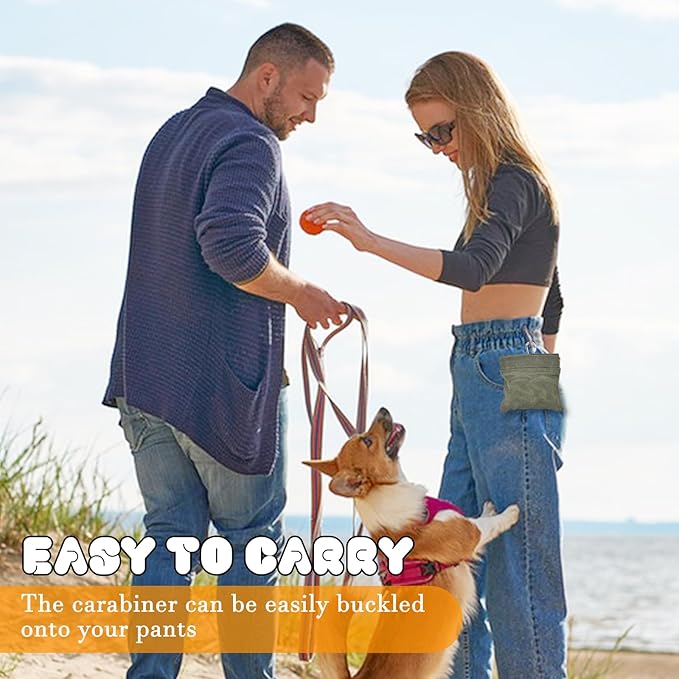 CONLI Dog Treat Pouch Portable Treat Pouches for Pet Training, Dog Training Treat Pouch with Carabiner, Auto Closing Pet Feed Snack Reward Pocket for Pet Travel or Outdoor Use