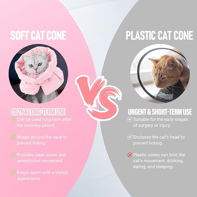 Cat Recovery Collar, Soft Adjustable Cone for Cats and Kittens, Lightweight Waterproof Elizabethan Collar for After-Surgery Care, Prevent Licking and Scratching, Neck Protector for Pets（Pink,M）