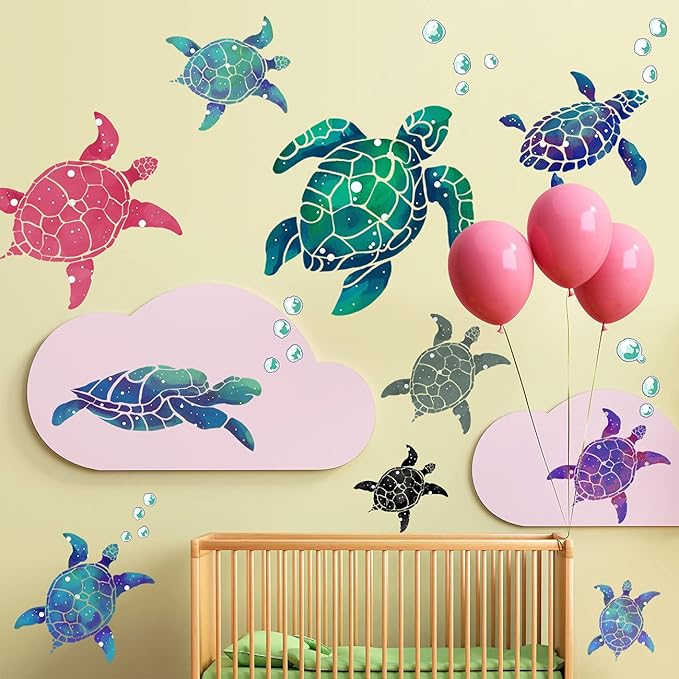 Amaonm Creative 3D Ocean Tortoise Wall Sticker Removable Under The Sea Animal Wall Decals Sea Turtle Peel and Stick Decor for Kids Baby Girls Boys Bedroom Bathroom Living Room Nursery Decoration