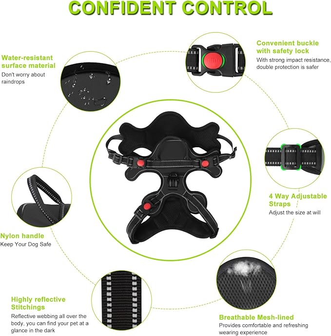 Dog Harness, Adjustable Reflective Dog Vest No Pull Dog Harness with Badge and Bow Tie for Puppy Small Medium Large Dogs