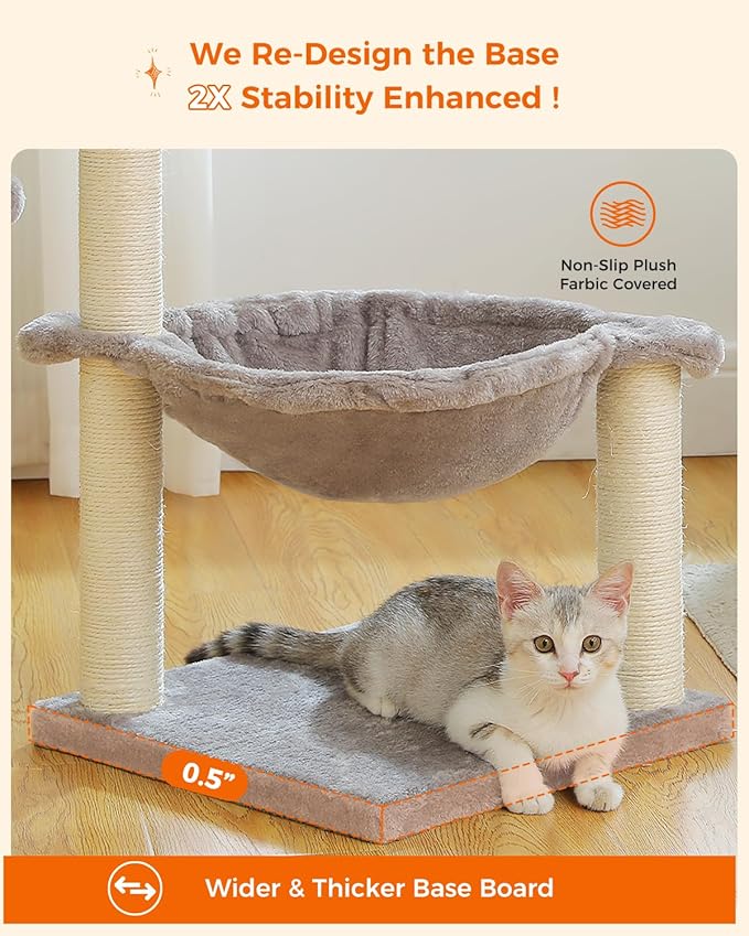 Cat Tree 28", Cat Scratching Post with 15.7" Large Cat Hammock Bed for Indoor Small Cats, Grey