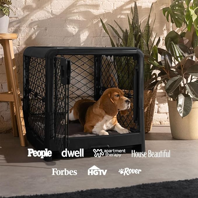 DIGGS Revol Collapsible Dog Crate with Wheels - Premium Portable Dog Crate - Safe, Stylish, and Convenient Indoor Kennel (Charcoal, Medium)